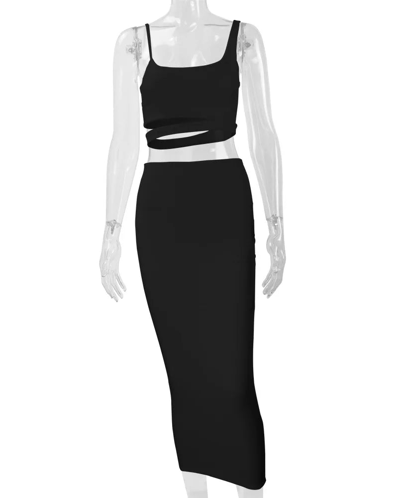 Women's Pleated Hollowout Two-Piece Dress
