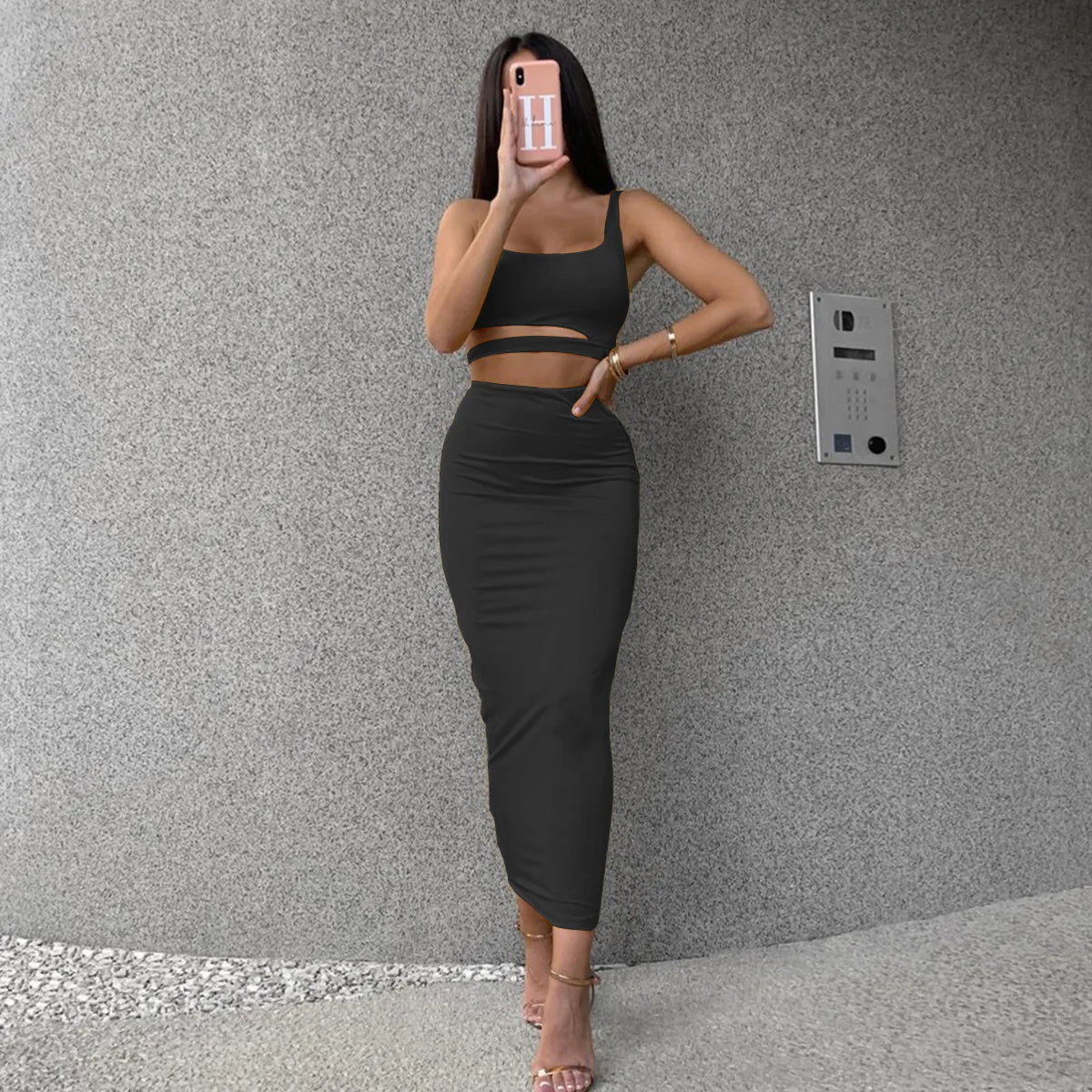 Women's Pleated Hollowout Two-Piece Dress