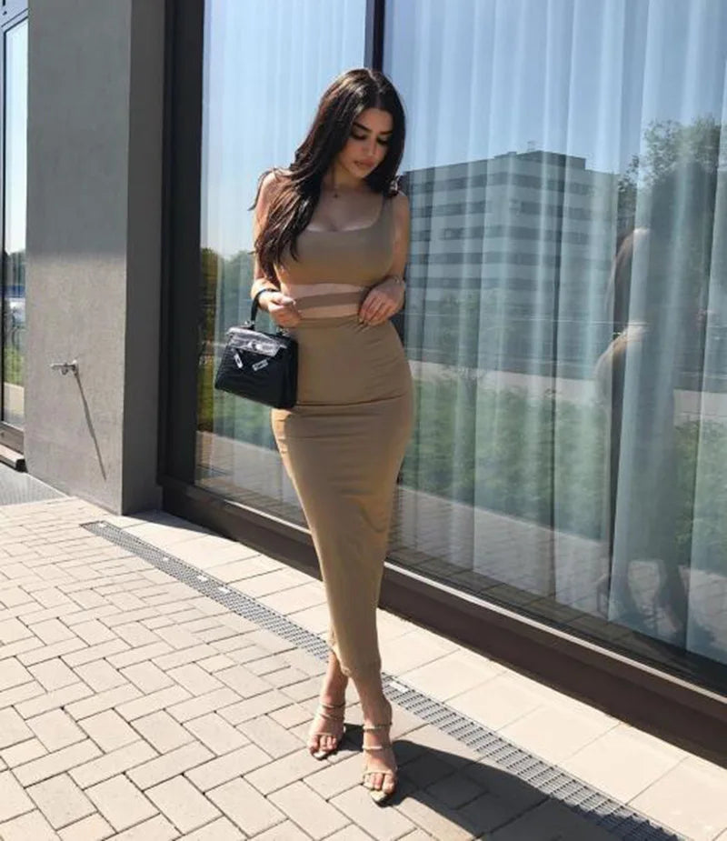 Women's Pleated Hollowout Two-Piece Dress