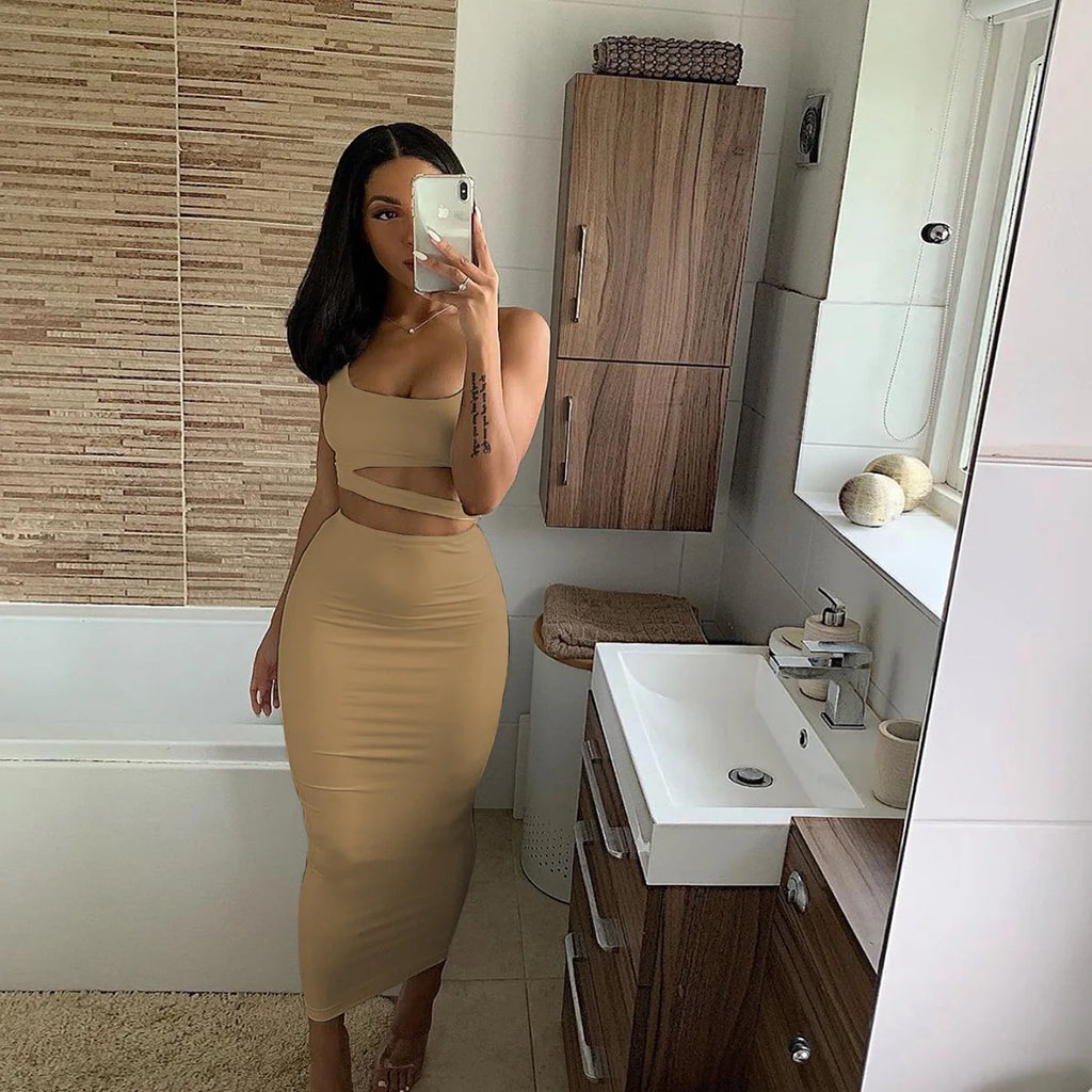 Women's Pleated Hollowout Two-Piece Dress