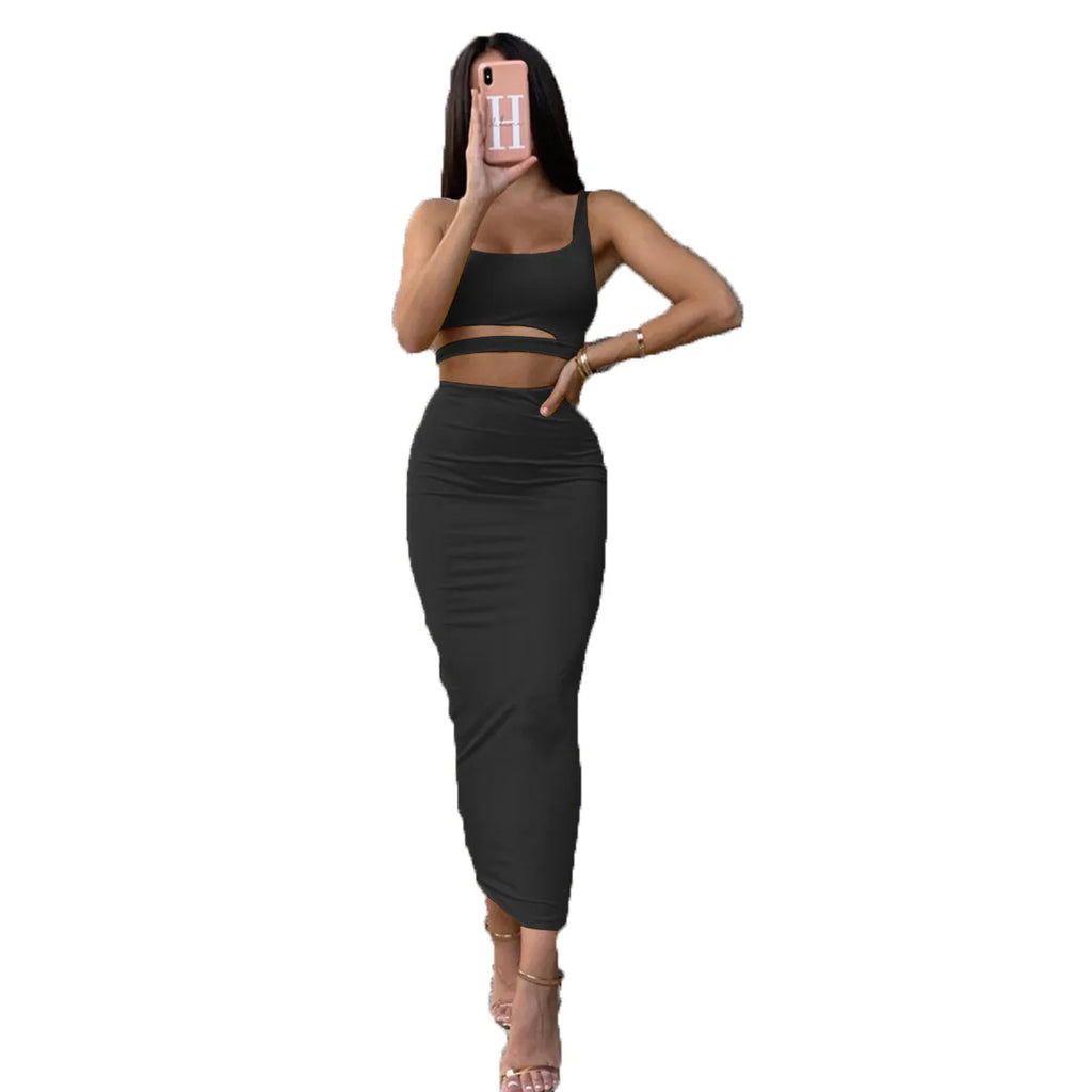 Women's Pleated Hollowout Two-Piece Dress