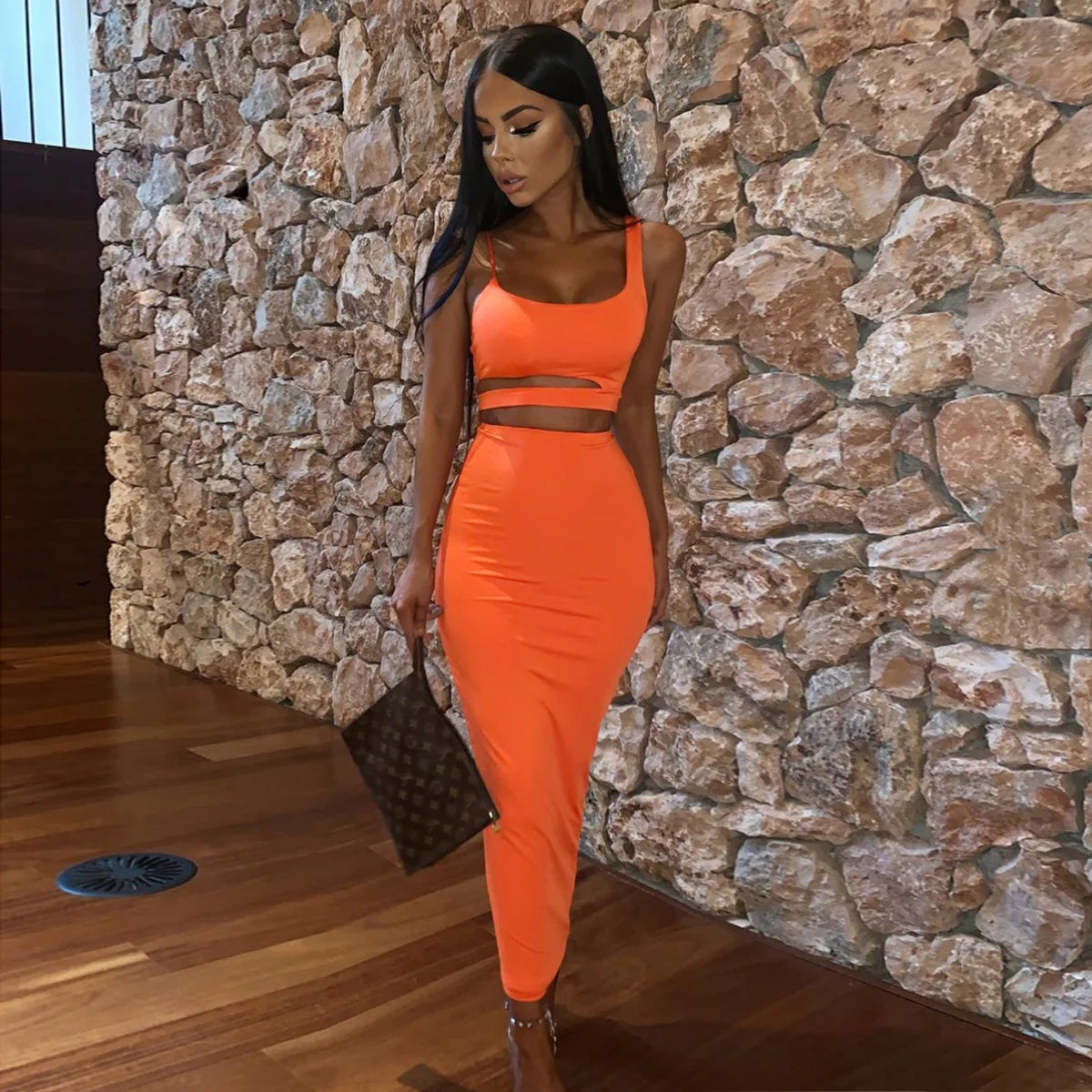 Women's Pleated Hollowout Two-Piece Dress