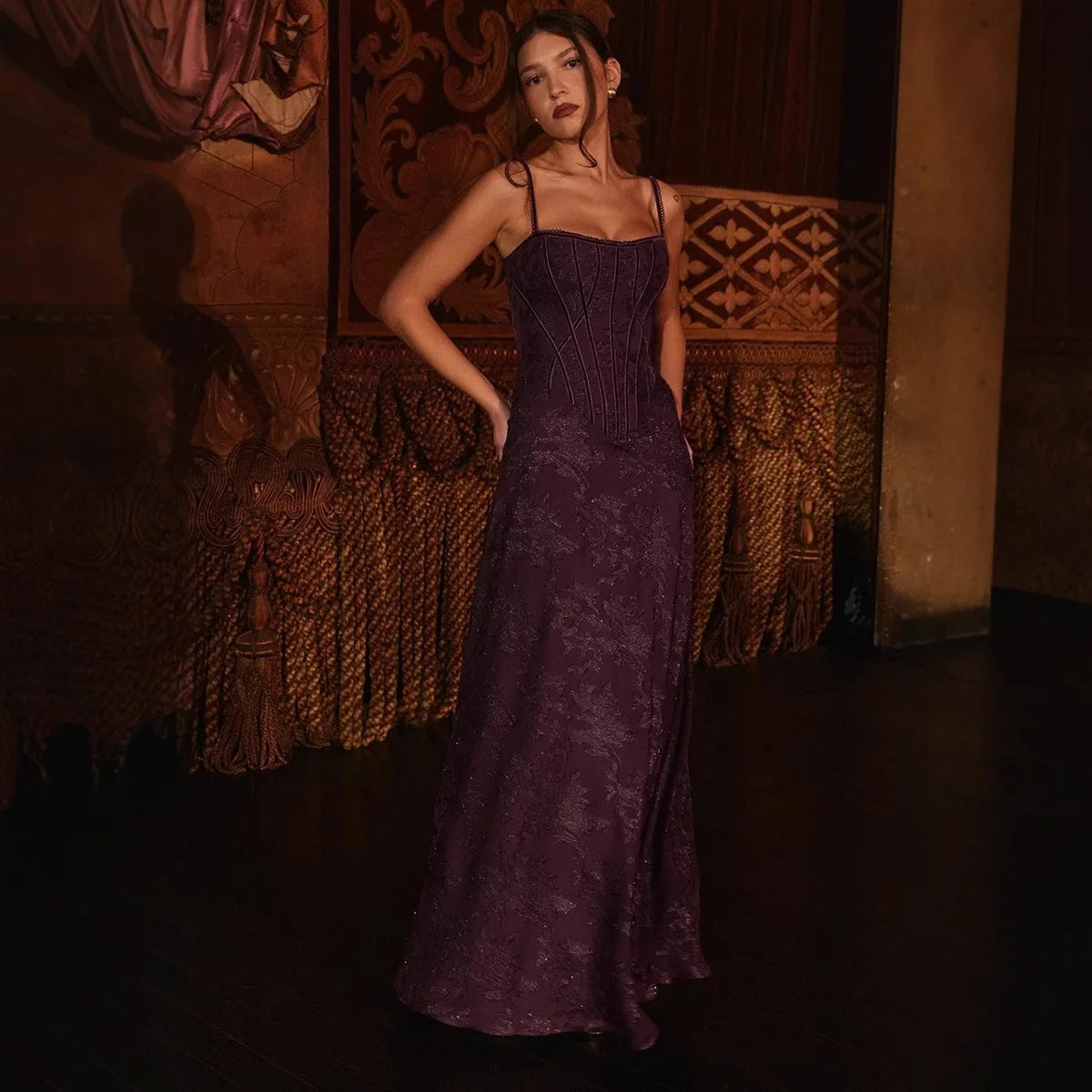 Women's Floral Lace Backless Ball Gown