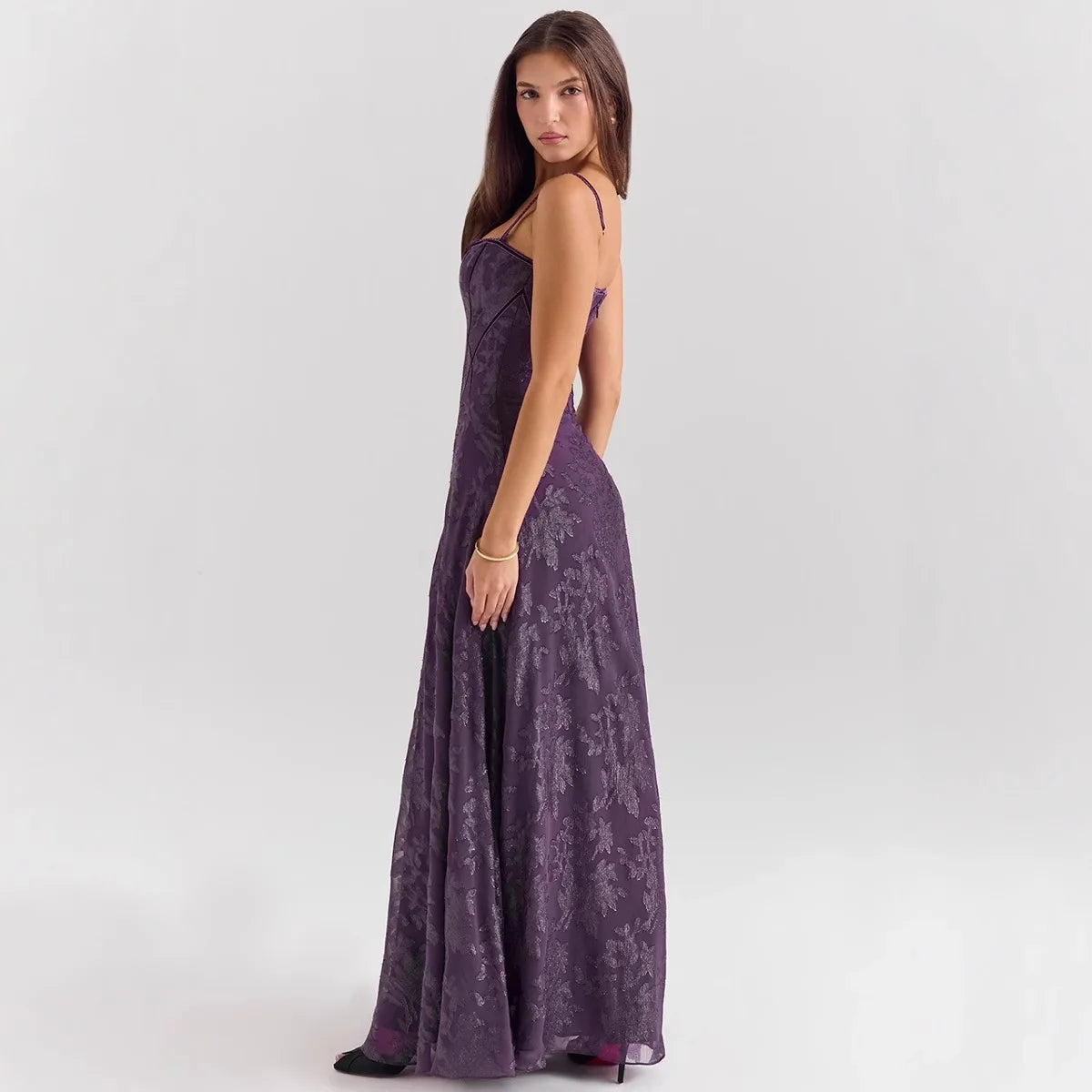 Women's Floral Lace Backless Ball Gown