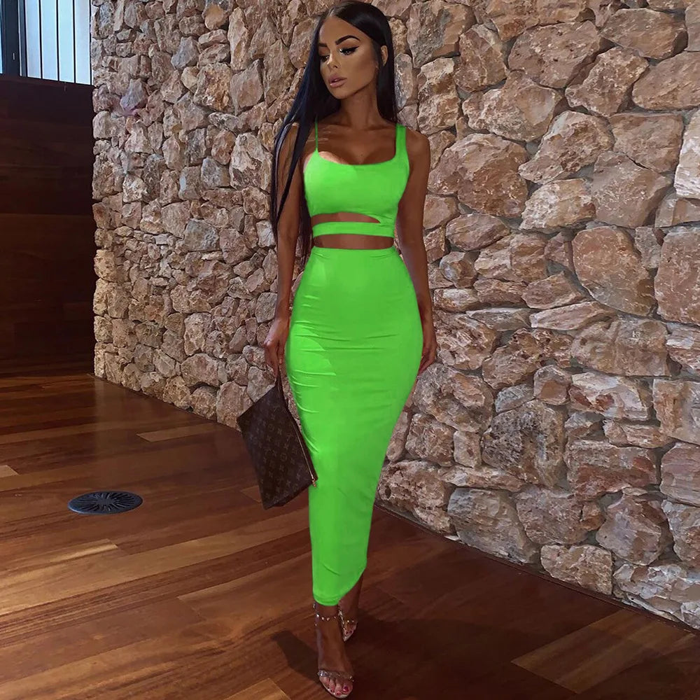 Women's Pleated Hollowout Two-Piece Dress