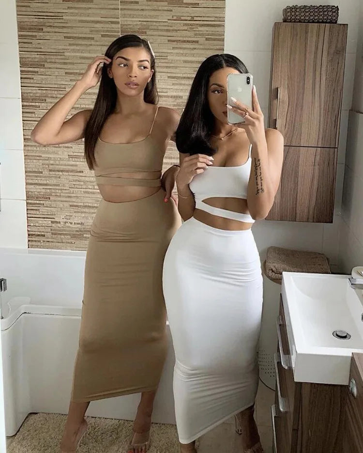 Women's Pleated Hollowout Two-Piece Dress