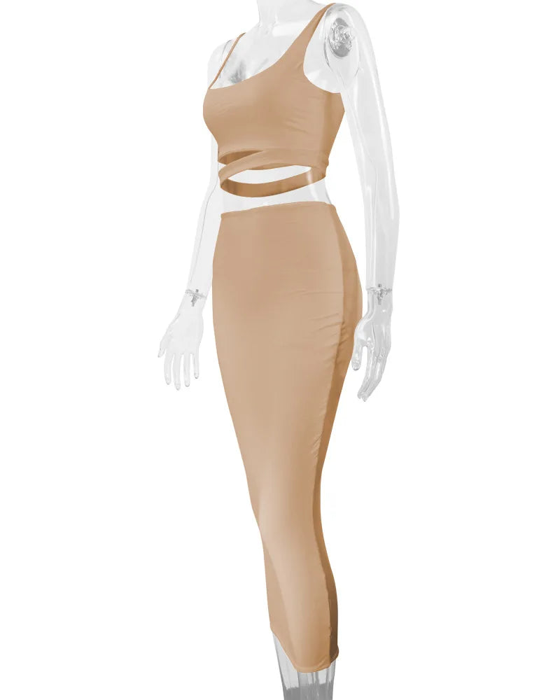 Women's Pleated Hollowout Two-Piece Dress