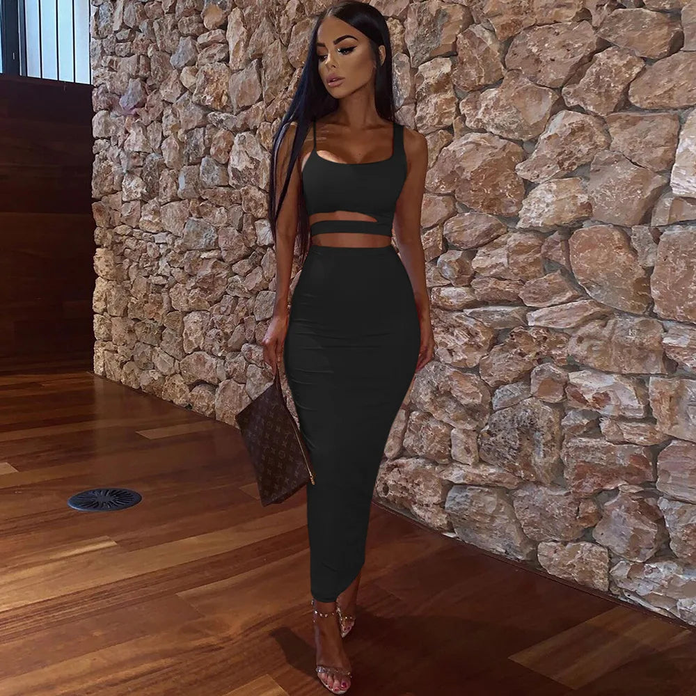 Women's Pleated Hollowout Two-Piece Dress
