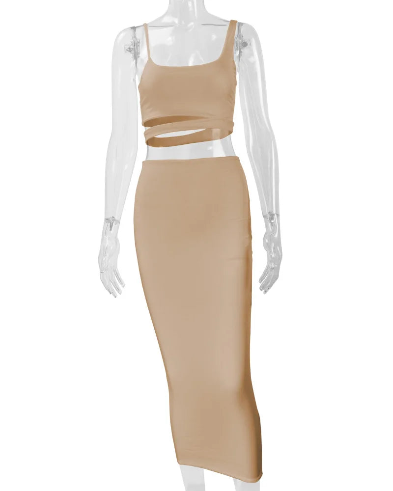 Women's Pleated Hollowout Two-Piece Dress