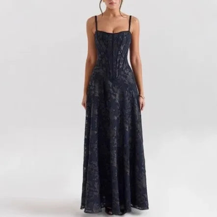 Women's Floral Lace Backless Ball Gown