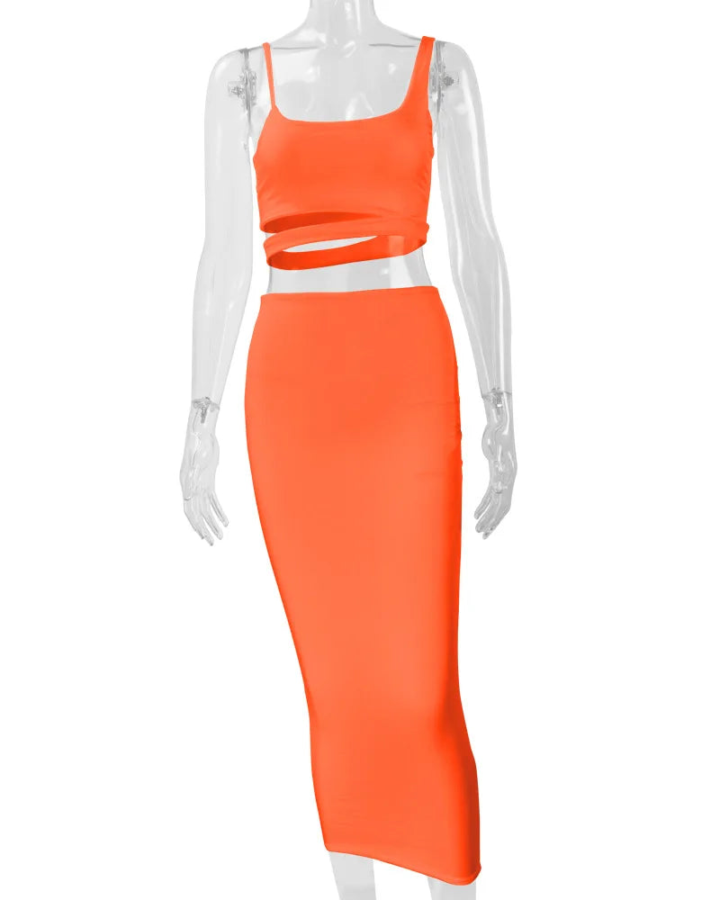 Women's Pleated Hollowout Two-Piece Dress