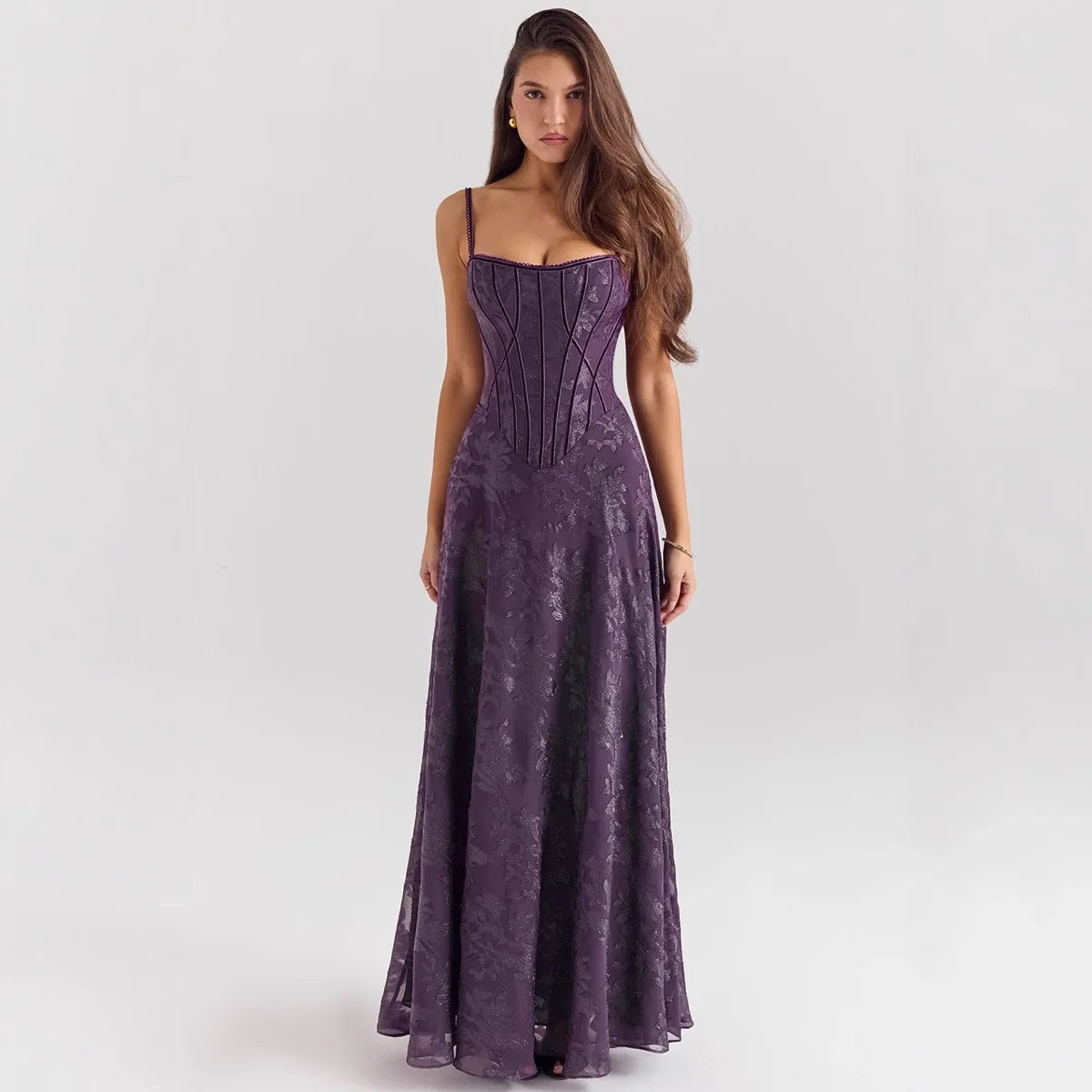 Women's Floral Lace Backless Ball Gown