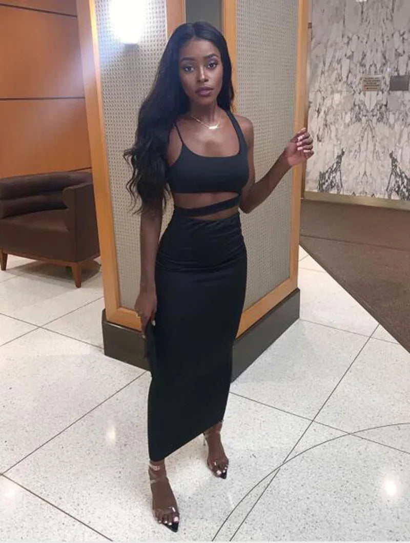 Women's Pleated Hollowout Two-Piece Dress