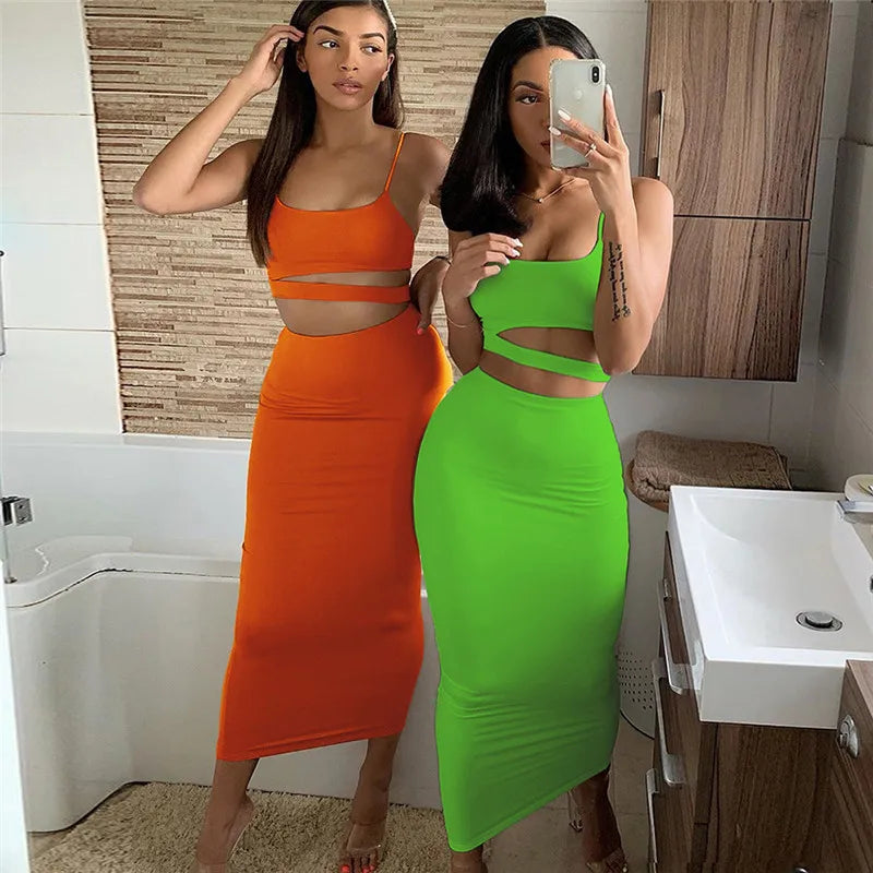 Women's Pleated Hollowout Two-Piece Dress