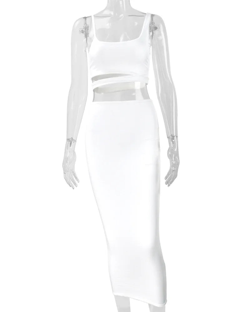 Women's Pleated Hollowout Two-Piece Dress