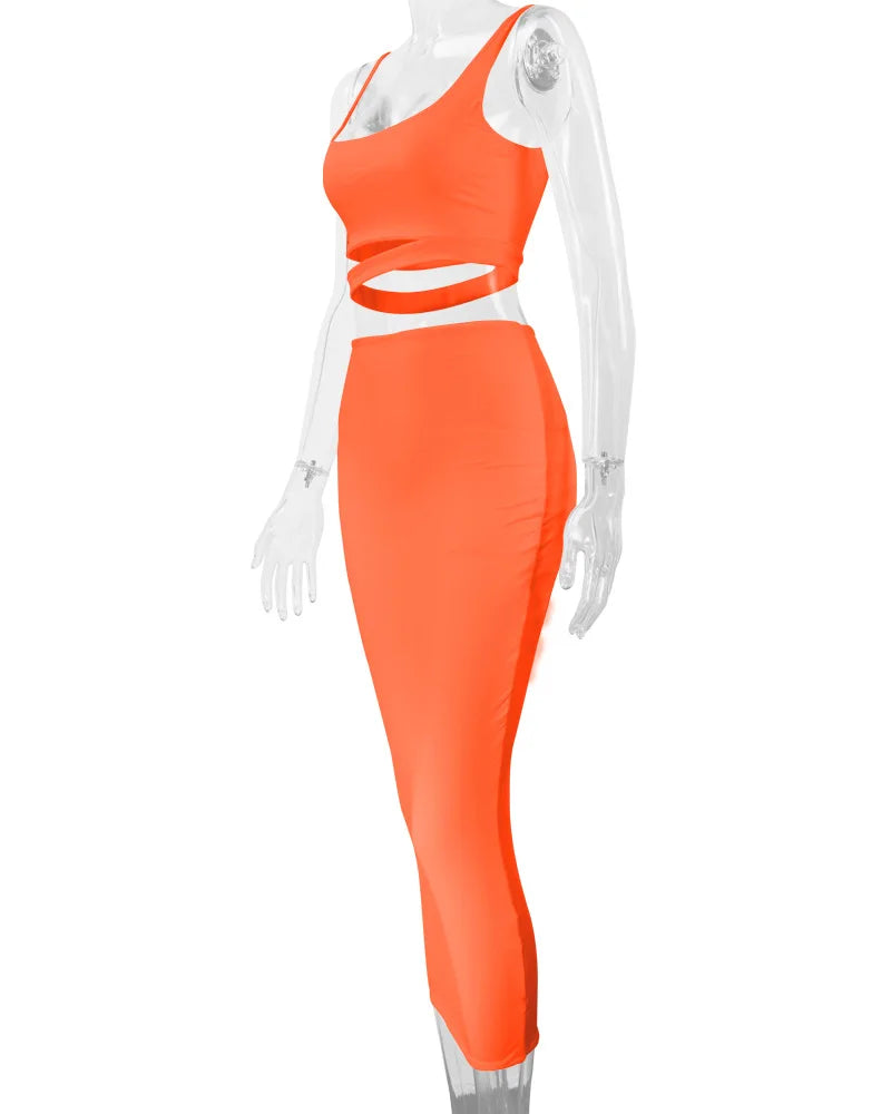 Women's Pleated Hollowout Two-Piece Dress