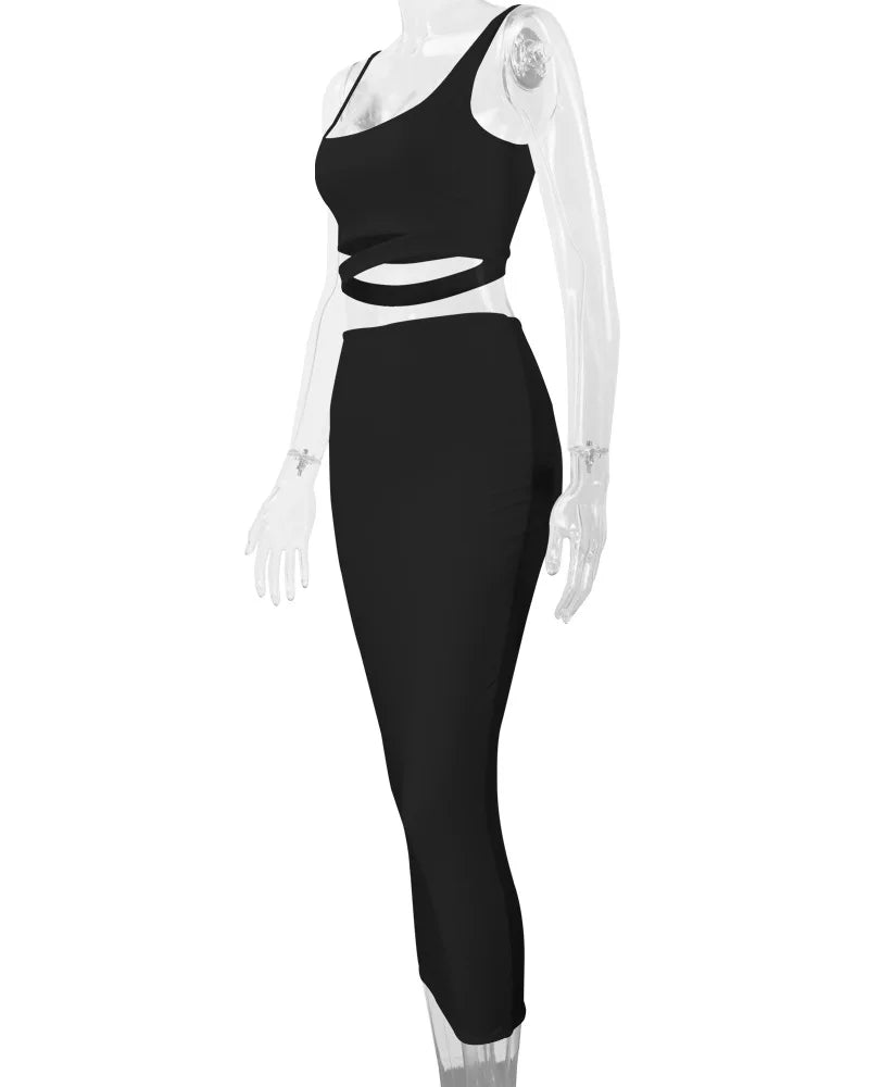 Women's Pleated Hollowout Two-Piece Dress